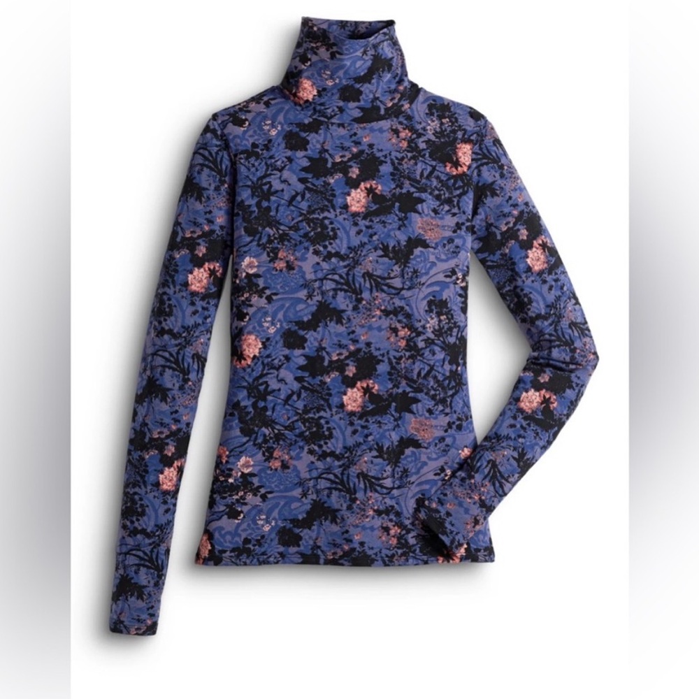 Peruvian Connection Violet Shadow Blossom Turtleneck Long Sleeve Blouse.‎